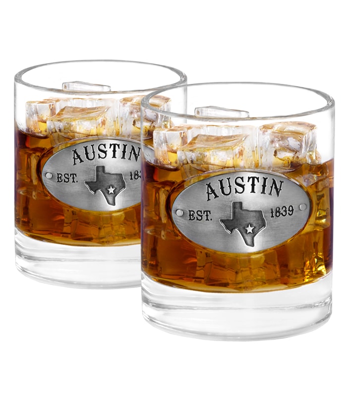 Two Austin Whiskey Glasses
