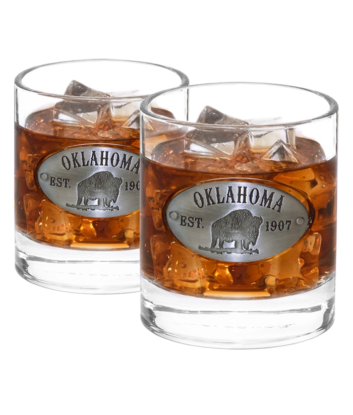 Two Oklahoma Whiskey Glasses