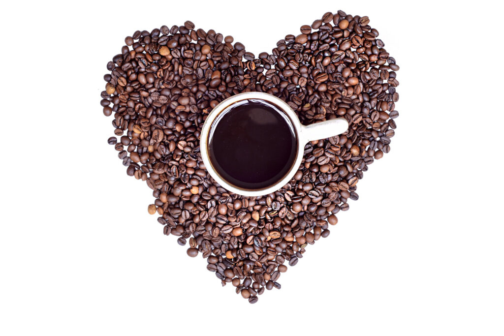 Mug and Heart shaped coffee beans
