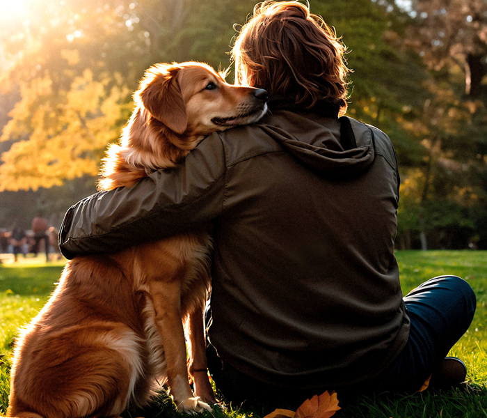 Guy hugging dog